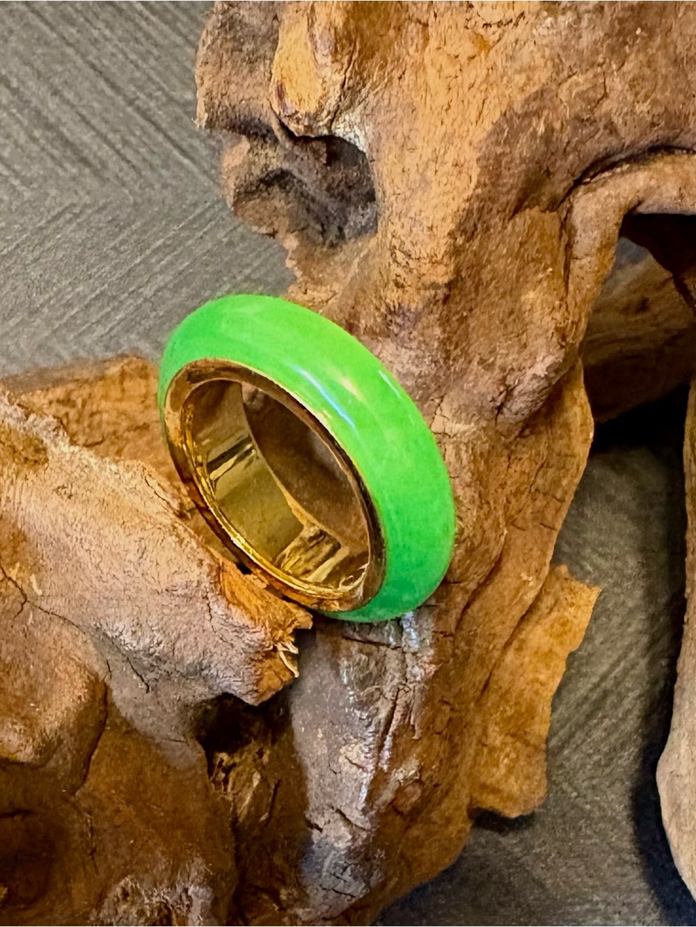 Green Jade Spinner Band Ring in Vermeil Gold over Sterling Silver.